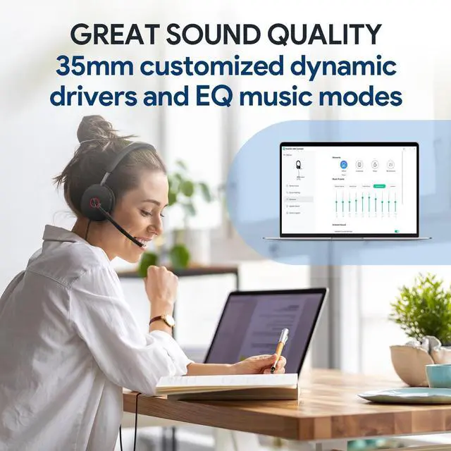 Alt view image 5 of 5 - Yealink UH48 ANC Wired Headset with Microphone, Active Noise Cancelling USB Headphones for PC, MS Teams Certified Works with All Other Call Platforms, USB-A or USB-C Connectivity, Mute Button