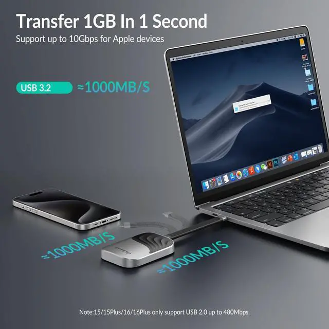 Alt view image 4 of 5 - GiGimundo M20 Magnetic Portable SSD 1TB, USB-C External Solid State Drive, 10Gbps for iPhone 15Pro/Pro Max, 16Pro/Pro Max, Thunderbolt 3/4, USB4 - Up to 20Gbps for USB 3.2 Gen2x2