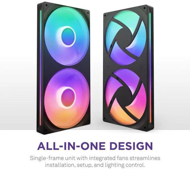 Alt view image 2 of 5 - NZXT F280 RGB Core | 280mm Single-Frame Fan Unit with 2 x 140mm RGB Fans | Speed & Lighting Control | High Static Pressure & Airflow | Fluid Dynamic Bearings | 8 ARGB LEDs Per Fan | Black