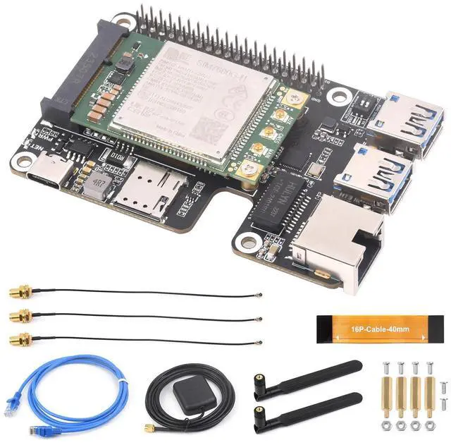 Main image of Waveshare PCIe to MiniPCIe/Gigabit Ethernet/USB 3.2 Gen1 HAT, Compatible with Raspberry Pi 5, Supports MiniPCIe Interface 4G Module, High-Speed Networking, Include SIM7600G-H 4G Module