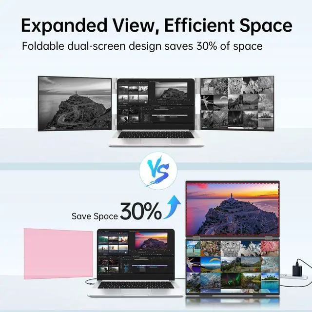 Alt view image 2 of 5 - InnoView Laptop Screen Extender 15.6" Dual Portable Monitors 1080P FHD Stacked Folding Triple Monitor HDMI USB-C Portable Dual Monitor for Laptop Windows Mac (No Driver Needed)