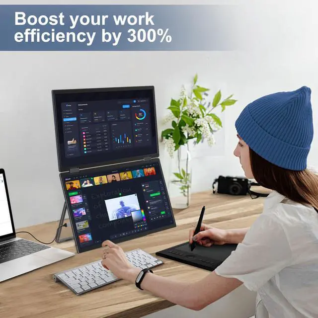Alt view image 5 of 5 - InnoView Laptop Screen Extender 15.6" Dual Portable Monitors 1080P FHD Stacked Folding Triple Monitor HDMI USB-C Portable Dual Monitor for Laptop Windows Mac (No Driver Needed)