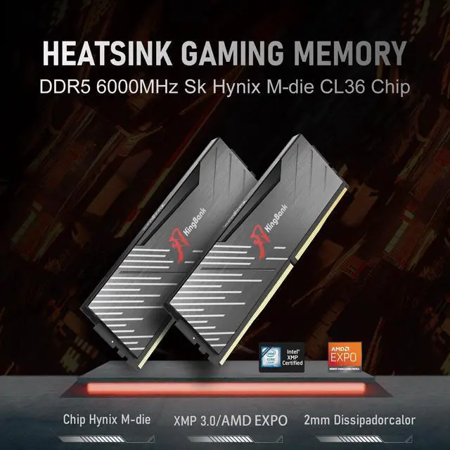 Alt view image 2 of 5 - KingBank Computer Desktop Memory Ram Hynix M-die DDR5 64GB(2x32GB) 6000MT/s CL36 1.35V with Heatsink for PC Gaming/Office/PS
