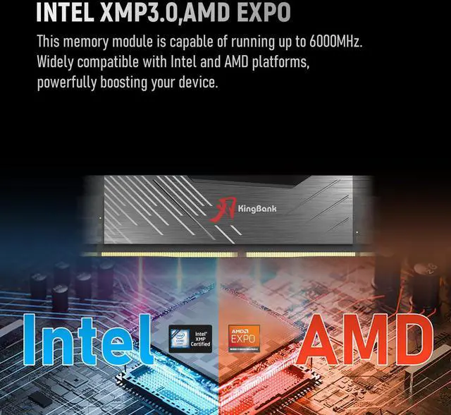 Alt view image 5 of 5 - KingBank Computer Desktop Memory Ram Hynix M-die DDR5 64GB(2x32GB) 6000MT/s CL36 1.35V with Heatsink for PC Gaming/Office/PS