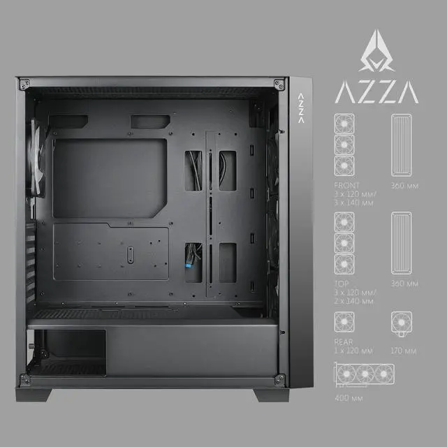 Alt view image 5 of 5 - AZZA AERO Black, CSAZ-480, ATX Computer Case, Metal Mesh Side Panel, 4 x 120 mm ARGB & PWM Fans Included (CSAZ-480 AERO)