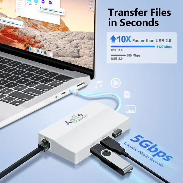 Alt view image 4 of 5 - PoE to USB C Hub, USB-C to Ethernet Multiport Adapter Plug & Play, 5 in 1 (Gigabit Ethernet, 23W Powered by POE 802.3at, 3*USB 3.0) to Type-C Adapter for Smart Phone/Tablet