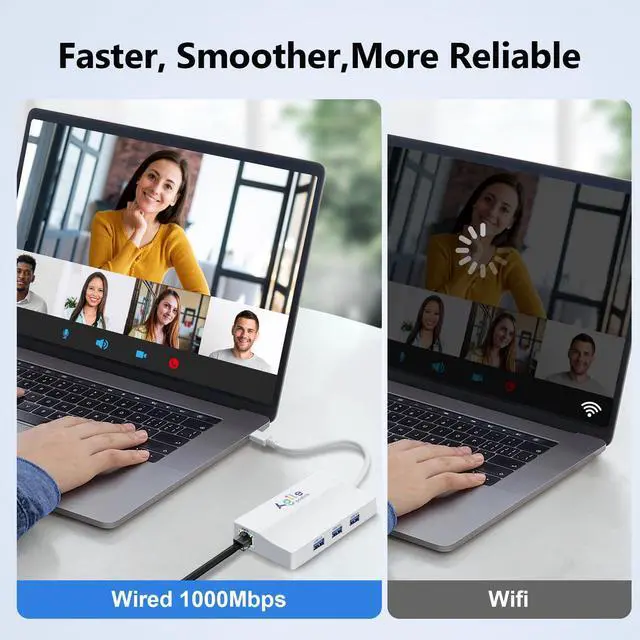 Alt view image 5 of 5 - PoE to USB C Hub, USB-C to Ethernet Multiport Adapter Plug & Play, 5 in 1 (Gigabit Ethernet, 23W Powered by POE 802.3at, 3*USB 3.0) to Type-C Adapter for Smart Phone/Tablet