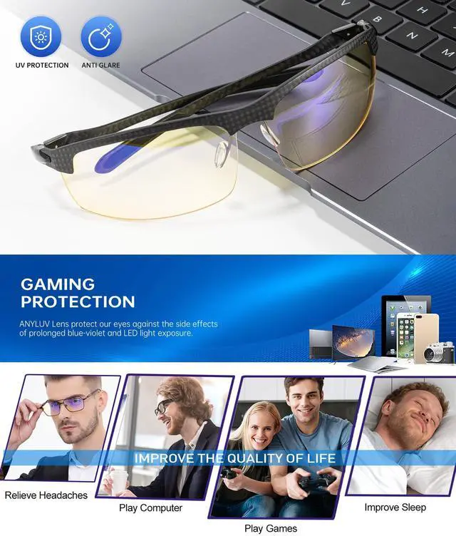 Alt view image 4 of 5 - ANYLUV Blue Light Glasses Men Blue Light Blocking Glasses Carbon Fiber Temple Gaming Computer Glasses Anti Eye Strain