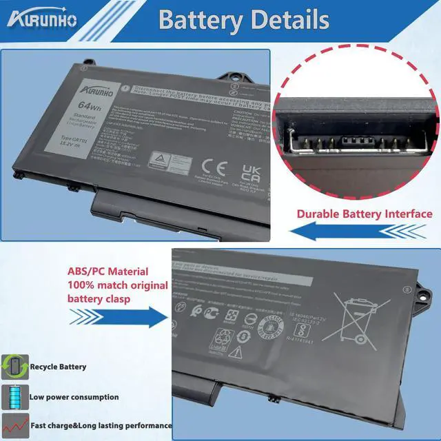 Alt view image 3 of 5 - AURUNHO GRT01 64Wh Laptop Battery Replacement for Dell Precision 3470 3561 3571 3581 3591 Latitude 5521 5531 5421 5431 Series R05P0 0P3TJ 00P3TJ P50E P50E001