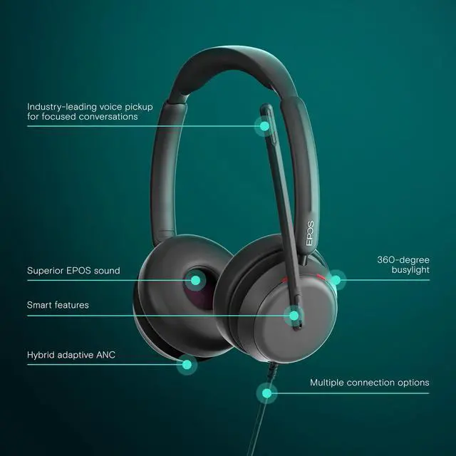 Alt view image 2 of 5 - EPOS Impact 860T ANC Dual-Sided Wired Headset with Active Noise Cancellation, Microsoft Teams Certified, USB C and USB A, Super Wideband Audio, Ideal for Office Calls, Zoom, Home & Hybrid Work