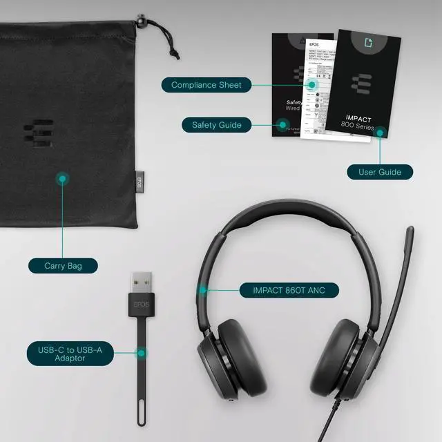 Alt view image 5 of 5 - EPOS Impact 860T ANC Dual-Sided Wired Headset with Active Noise Cancellation, Microsoft Teams Certified, USB C and USB A, Super Wideband Audio, Ideal for Office Calls, Zoom, Home & Hybrid Work