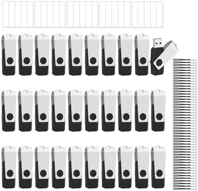 Main image of EASTBULL 100 Pack of Bulk Flash Drives 8GB USB 2.0 Flash Drives Pack 8 GB USB Drives Bulk Thumb Drives for Data Storage with 100 Strings and Labels (8GB, Black)
