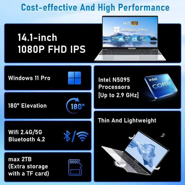 Alt view image 2 of 4 - FUNYET 14 Inch Gaming Laptop, Laptop Computer 2025 Windows 11 Pro, 16GB RAM 1TB SSD, Intel 11th Gen N5095 Processor(up to 2.9 GHz), FHD 1920 x 1080