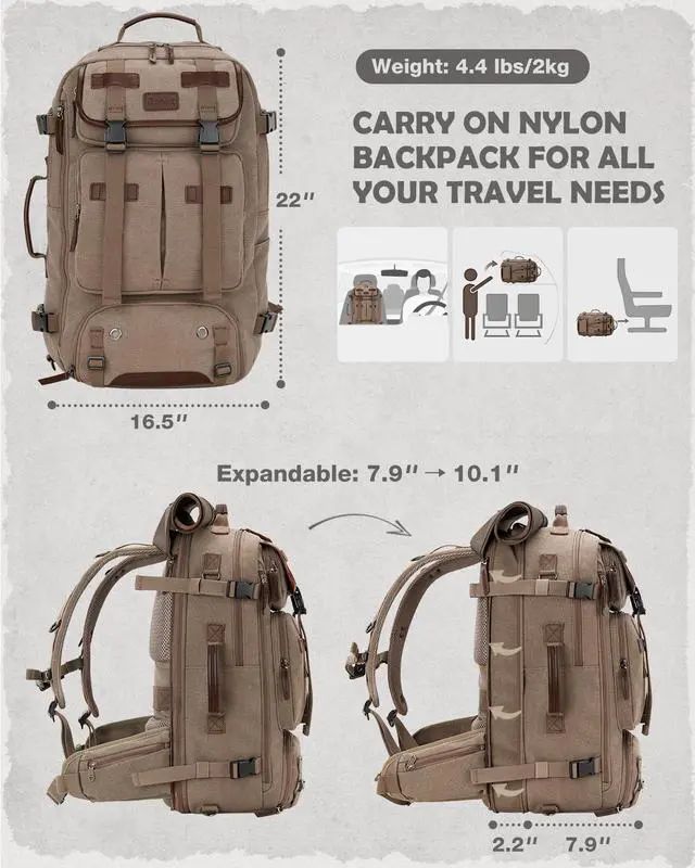 Alt view image 2 of 5 - Gonex Canvas Backpack, Vintage 3-in-1 Convertible Laptop Bag for Travel, Work & College, Large Carry-On Rucksack for Men & Women (Coffee Brown)