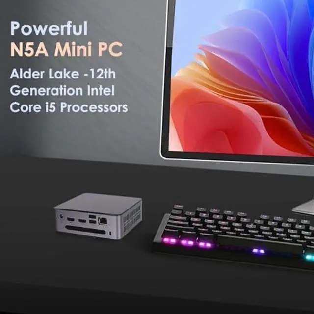 Alt view image 2 of 5 - BRE NUC Mini PC N5A Intel Core i5-12450H up to 4.4GHz (8C/12T), 16GB LPDDR5 RAM 512GB NVMe SSD Computers, USB 3.2/Type-C/WiFi 6/BT5.2/RJ45 2.5G/4K Triple Display Desktop PC