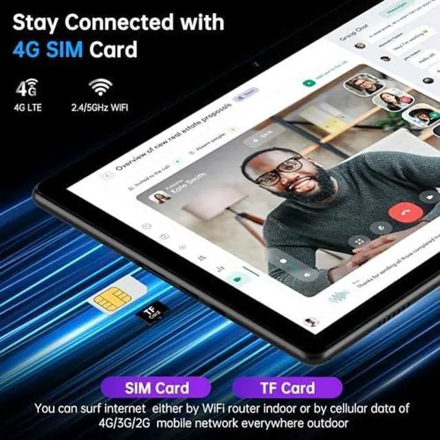Alt view image 3 of 5 - Android 14 Tablet 10.1 Inch,4G SIM Unlocked, Quad-Core CPU 2.0GHz,3GB+32GB, TF Expandable, IPS Display, 5G WiFi, Bluetooth 5.0,5MP+8MP Dual Cameras,5000mAh, GPS, Google Kids Space,Black case