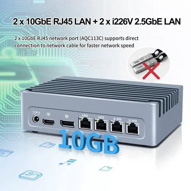 Alt view image 3 of 5 - Healuck S7 Dual 10GbE Mini PC N305, Firewall Micro Appliance 4 LAN (2 x 10Gbit, 2 x i226V 2.5GbE), DDR5 8GB RAM 128GB SSD, 2 x NVMe Firewall Hardware, USB-C Port, 2USB3.2 10Gbps, SPK/MIC