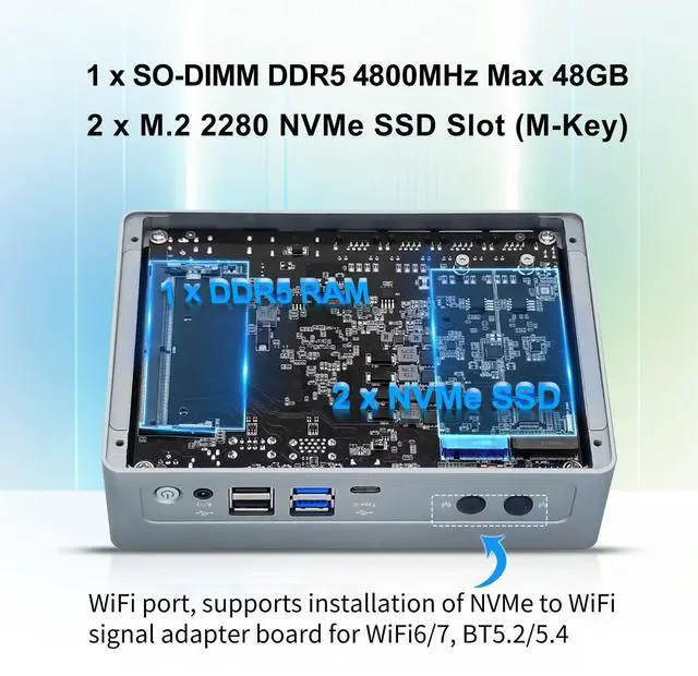 Alt view image 4 of 5 - Healuck S7 Dual 10GbE Mini PC N305, Firewall Micro Appliance 4 LAN (2 x 10Gbit, 2 x i226V 2.5GbE), DDR5 8GB RAM 128GB SSD, 2 x NVMe Firewall Hardware, USB-C Port, 2USB3.2 10Gbps, SPK/MIC