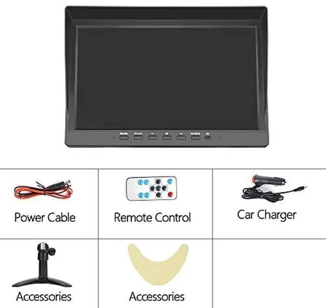 Alt view image 2 of 5 - Hikity 10 Inch Small Monitor Screen Video Displays Quad Split HD Screen, 4 Channels RCA Video Inputs for Car Backup Camera & Home Surveillance Security System + Headrest Mounting Bracket & Dash Stand