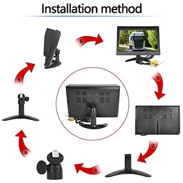 Alt view image 5 of 5 - Hikity 10 Inch Small Monitor Screen Video Displays Quad Split HD Screen, 4 Channels RCA Video Inputs for Car Backup Camera & Home Surveillance Security System + Headrest Mounting Bracket & Dash Stand