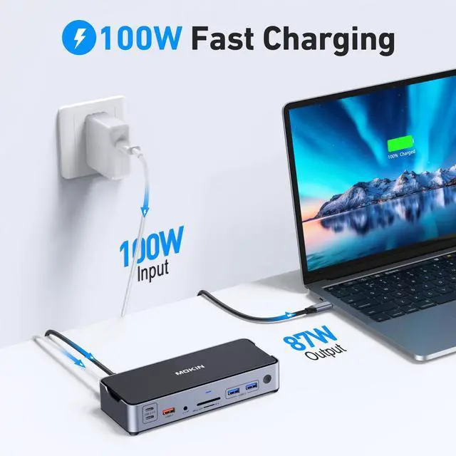Alt view image 5 of 5 - 8K USB C Laptop Docking Station,Docking Station 3 Monitors with 1*HDMI, 2*DisplayPort,15 in 1 USB C Dock for Dual/Triple Monitors,6 *USB Ports,100W PD,Ethernet,SD&TF,Audio,for Dell/HP/MacBook/Lenovo