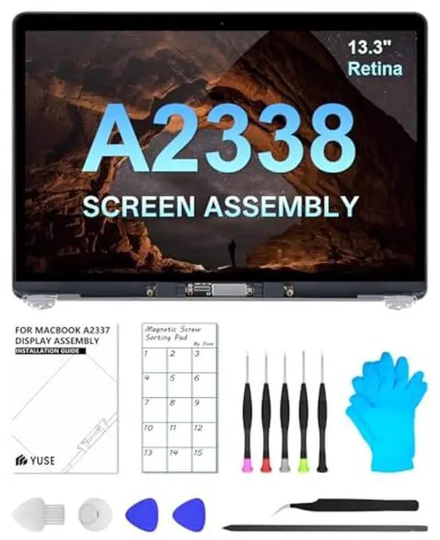 Main image of Replacement Screen 13.3" for MacBook Pro 13-inch A2338 Retina 2020(M1) 2022(M2) Year (Model: EMC 3578 EMC 8162 MYD83 MYD92 MYDA2 MYDC2 MNEQ3 MNEP3 MNEJ3) Full LCD Screen Display Assembly (Grey)