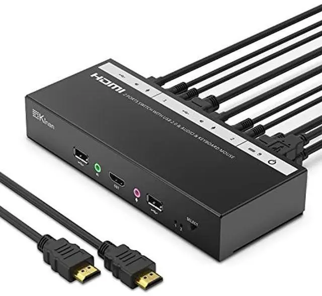 Main image of KVM Switch 1 Monitors 2 Computers HDMI 4K 60Hz, KVM Switcher, 2 PCs Share 1 Monitor Keyboard Mouse Printer Scanner, USB2.0, Audio, Hotkey, EDID Emulation, for Windows,Mac,Linux,Unix, Cables Included
