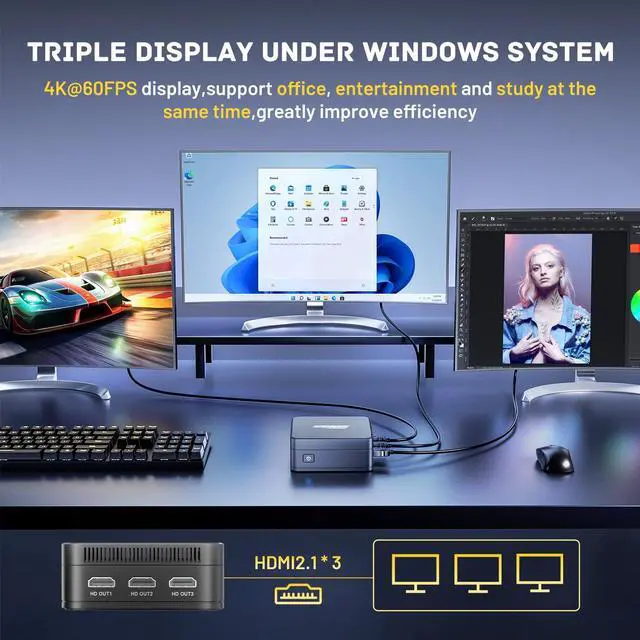 Alt view image 3 of 5 - Kinhank Mini PC KP100,Small PC 16GB DDR5+512GB SSD,Windows 11 OS,4K UHD Triple Screen Display WiFi 6 BT 5.2 Mini Computer for Home Office Travel