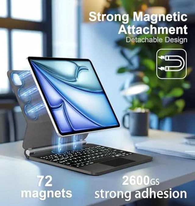 Alt view image 3 of 5 - KVAGO Keyboard Case for iPad Air 11-inch (M3 2025 / M2 2024), iPad Air 5th/4th Gen & iPad Pro 11 (4th/3rd/2nd/1st Gen), Floating Magnetic Stand, Precision Multi-Touch Trackpad, Magic Keyboard, Black
