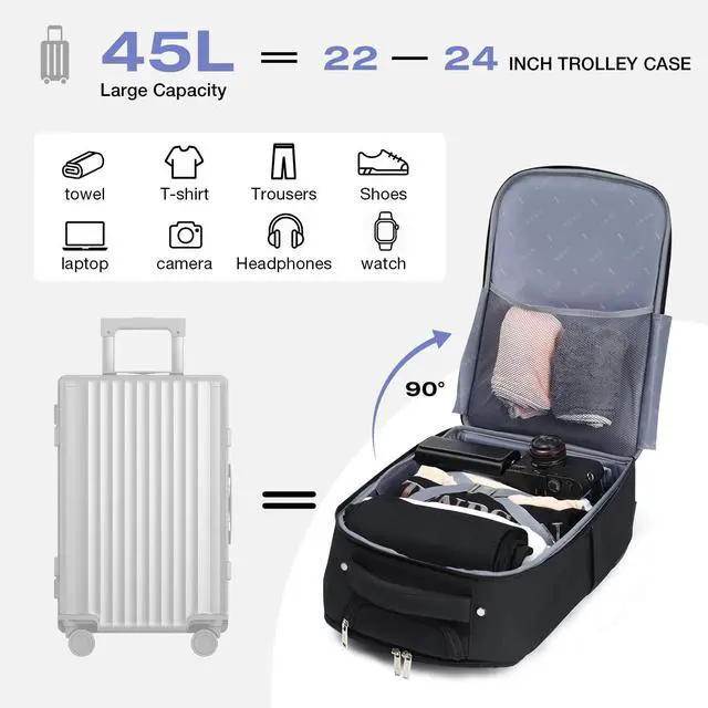Alt view image 2 of 5 - Lekespring Rolling Backpack for Adults,18 Inch Waterproof Carry-on Backpack with Wheels, Wheeled Backpack Carry-on Luggage, Travel Backpack for Men Women, Trolley Laptop Backpack, Black Large