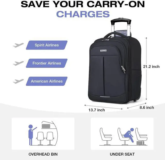 Alt view image 3 of 5 - Lekespring Rolling Backpack for Adults,18 Inch Waterproof Carry-on Backpack with Wheels, Wheeled Backpack Carry-on Luggage, Travel Backpack for Men Women, Trolley Laptop Backpack, Black Large