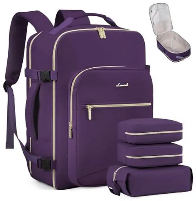 Main image of LOVEVOOK Carry on Travel Backpack, 40L Waterproof Large 17inch Laptop Luggage Daypack as Personal Item Flight Approved, Business Weekender Overnight with 3 Packing Cubes, Dark purple