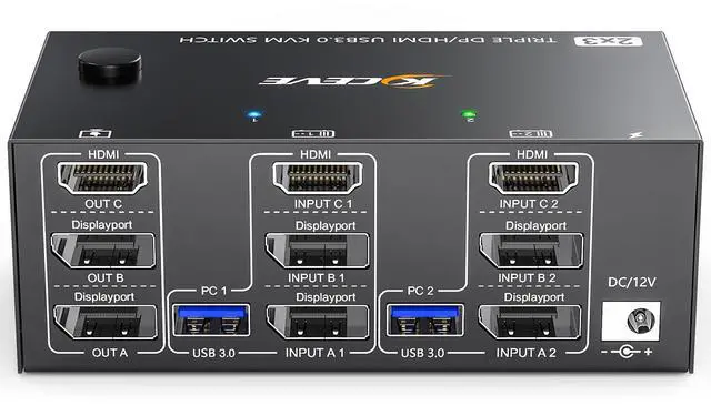 Main image of Triple Monitor KVM Switch 3 Monitors 2 Computers 8K@60Hz 4K@144Hz,MLEEDA HDMI+2 Displayport KVM Switch Triple Monitor for 2 Computers Share 3 Monitors and 4 USB3.0 Device,with Wired Remote,USB Cable