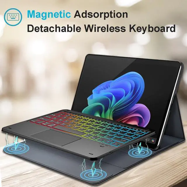 Alt view image 3 of 5 - Nanhent Touchpad Keyboard Case for 13 Inch Microsoft Surface Pro 11 / Pro 10 / Pro 9 Tablet, 7 Color Rainbow Backlight Detachable Bluetooth Trackpad Keyboard Folio Smart Cover