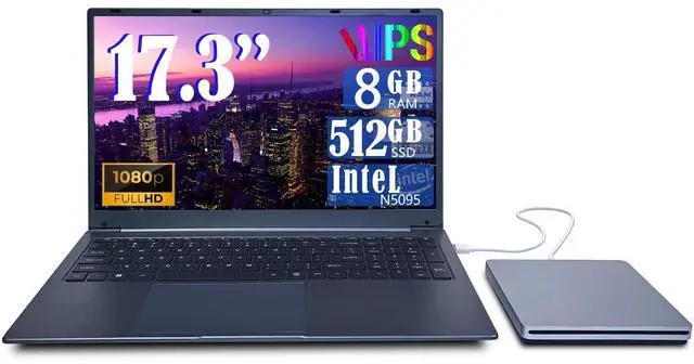 Main image of NBVCXSD17 Inch Laptop Laptop Computer with DVD Drive, Win11,8GB RAM 512GB SSD, Celeron Quad-Core Processor(Up to 2.9GHz),IPS Full HD Display with, Type-C, Wi-Fi, USB3.0