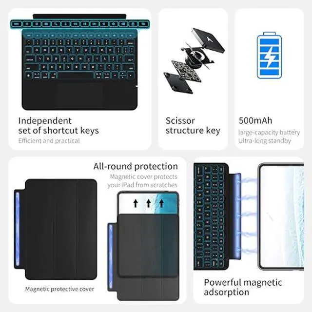 Alt view image 3 of 5 - Otuoor iPad Pro 13 Inch Case 2024 with Keyboard, Magnetic Detachable Keyboard Case for iPad Pro 13 Inch (M4, 2024) with 7 Colors Backlight, Multi-Touch Trackpad, Portrait/Landscape Mode (Black)