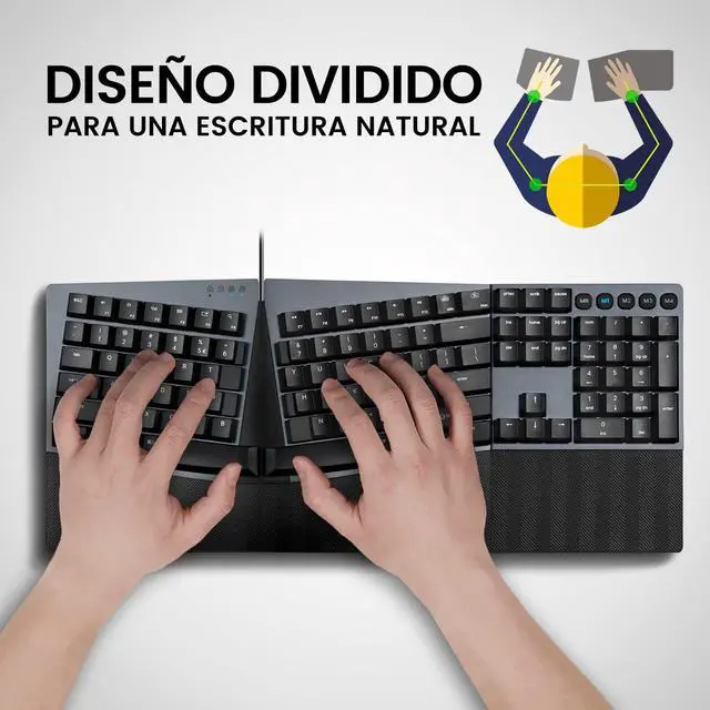 Alt view image 2 of 5 - Perixx PERIBOARD-535BL ES Teclado dividido mecanico ergonomico con Cable - nterruptores Clicky Azules de Bajo perfil - Teclas programables - Compatible con Windows y Mac OS X - Tecla