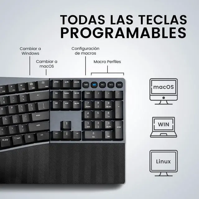 Alt view image 5 of 5 - Perixx PERIBOARD-535BL ES Teclado dividido mecanico ergonomico con Cable - nterruptores Clicky Azules de Bajo perfil - Teclas programables - Compatible con Windows y Mac OS X - Tecla