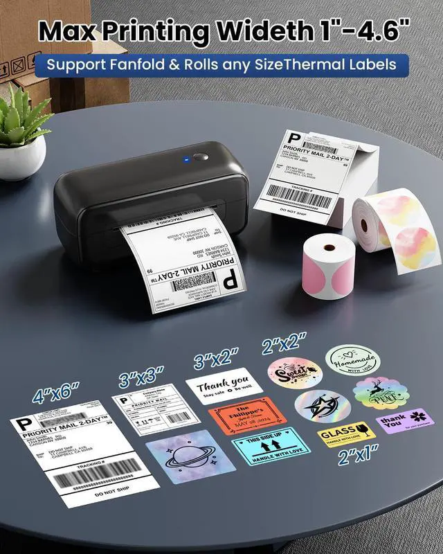 Alt view image 3 of 5 - Phomemo Black Bluetooth Thermal Label Printer with 4"x3" Thermal Labels Roll for Small Business Supplies