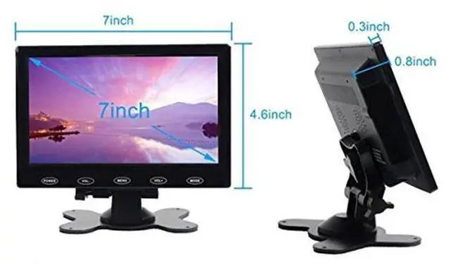 Alt view image 2 of 5 - PONPY 7" Ultra Thin 16:9 HD 800x480 Color TFT LCD Display Monitor Touch Button Monitor Screen with AV HDMI VGA Video Input