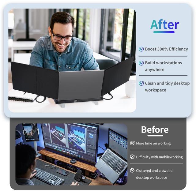 Alt view image 3 of 5 - POTTMACEE 14'' Triple Laptop Screen Extender + 14" Laptop Monitor Extender, Plug-Play Monitor Extender for Mac/Windows, PC, Xbox, PS,Windows