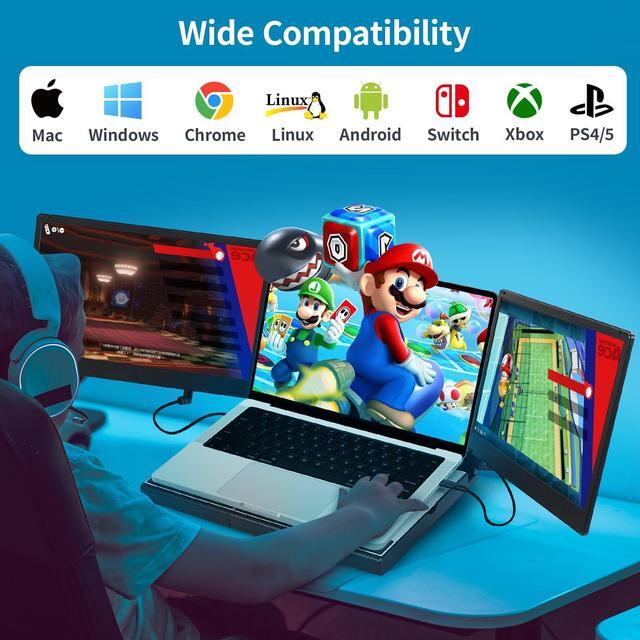 Alt view image 4 of 5 - POTTMACEE 14'' Triple Laptop Screen Extender + 14" Laptop Monitor Extender, Plug-Play Monitor Extender for Mac/Windows, PC, Xbox, PS,Windows