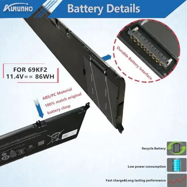 Alt view image 3 of 5 - 69KF2 86Wh Laptop Battery Replacement for Dell XPS 15 9500 9510 9520 Alienware M15 (R3 R4 R5 R6 R7) M16 R1, M17(R3 R4) G7 7500 G15 5510 5511 5515 5520 5521 Precision 5550 5560 5570 Inspiron 7510 7610