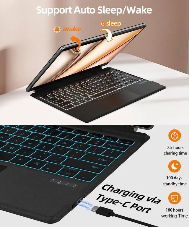 Alt view image 5 of 5 - Surface Pro Keyboard for Microsoft Surface Pro 11/10/9/8/X, Surface Pro Bluetooth Type Cover with 7 Colors Backlit, Touchpad, Sleep/Wake Function, Pencil Holder, Rechargeable Battery