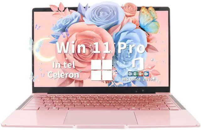 Main image of Ultra Light and Portable 14" Rose Gold Laptop -Win 11 Pro/Office 2019, Celeron J4105, FHD IPS Display, 6GB RAM, 180deg Hinge/HDMI/WiFi/BT - Perfect for Travel, Work, Study, and Play! (256G SSD)