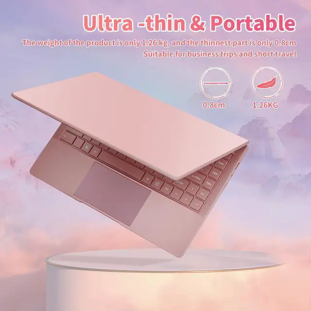Alt view image 5 of 5 - Ultra Light and Portable 14" Rose Gold Laptop -Win 11 Pro/Office 2019, Celeron J4105, FHD IPS Display, 6GB RAM, 180deg Hinge/HDMI/WiFi/BT - Perfect for Travel, Work, Study, and Play! (256G SSD)