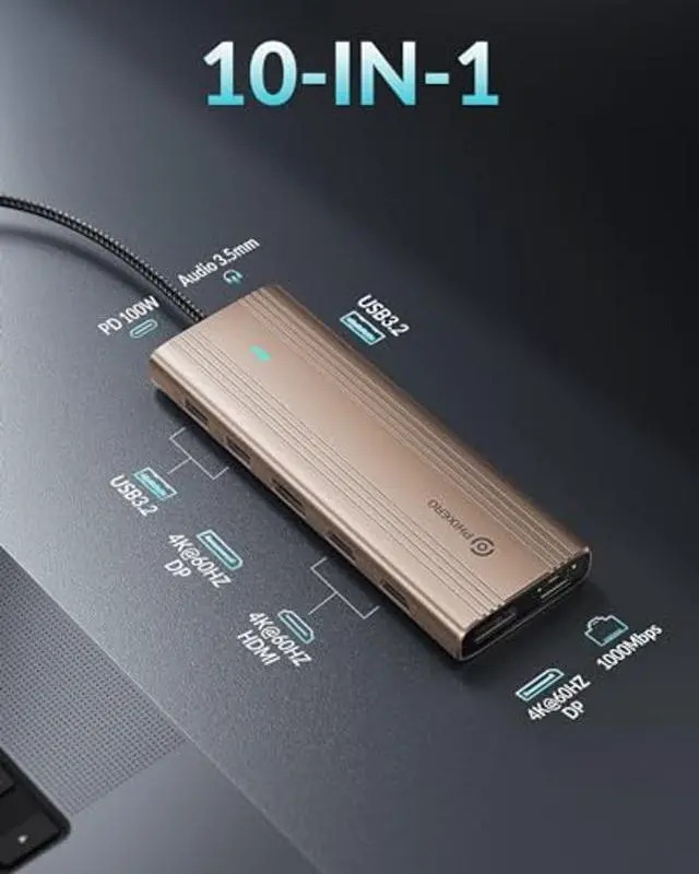 Alt view image 4 of 5 - PHIXERO 10 in 1 USB Docking Station Dual Monitor 4K@60HZ for Mac M1/M2, Displaylink Dock with 2 HDMI & 2 DP, 100W PD, 3 USB 3.2Gen2 [10 Gbps], Ethernet, Audio, Compatible with Thunderbolt, Windows,et