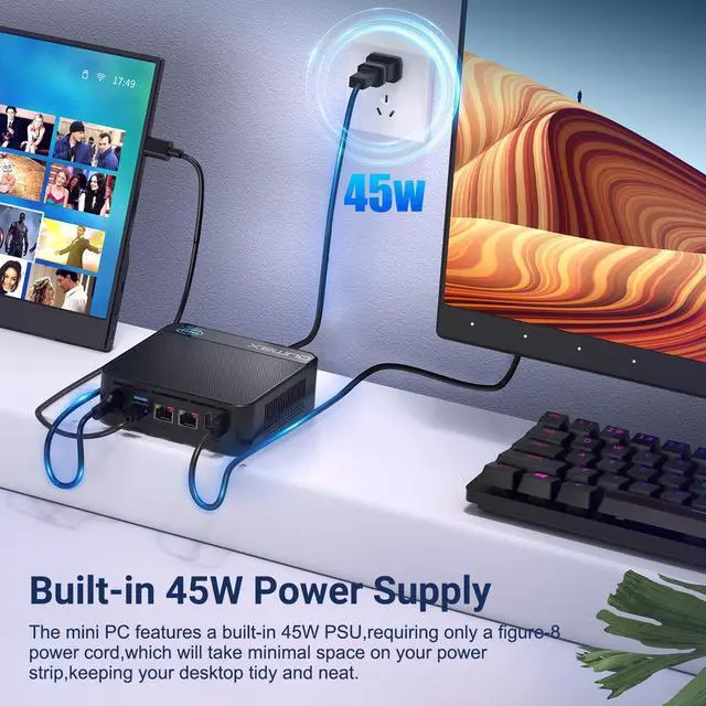 Alt view image 4 of 5 - OUMAX Home Office Mini PC, Intel 13th Twin Lake N150(up to 3.6GHz),16GB DDR4 500GB M.2 SSD,Dual LAN Mini Computers Small PC Support 4K Dual Display/ USB3.2/WiFi5/BT5.0/Built-in 45W Power Supply