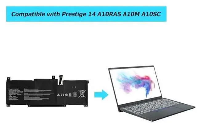 Alt view image 4 of 4 - Vvsialeek [New] BTY-M493 39.3Wh Laptop Replacement Battery for MSI Prestige 14 i7-10710U MS-14C1 MS-14D1 A10RAS A10M A10SC A10SC-009 B10MW B10MW-017US Summit E14 A11SCS Series.