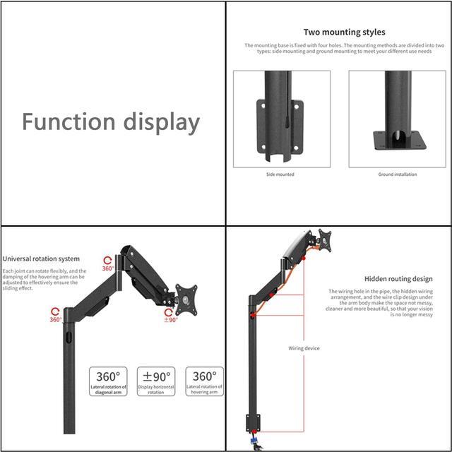 Alt view image 5 of 5 - Premium Gas Spring Single Monitor Floor Stand - Adjustable Height, Sturdy TV Mount for 13-27 LCD Monitors - Holds up to 10kgs - Perfect PC Stand for Floor or Sofa Side